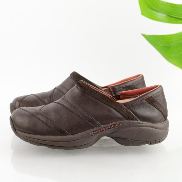 Merrell Womens Primo Patch Slip On Shoes Size 7 Brown Leather Work Clogs Comfy - Picture 5 of 11